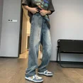thumbnail image 3 of Pantalones vaqueros azules con bolsillos para hombre, pantalones vaqueros para hombre, ropa negra recta, Y2k, años 2000, lavados, grunge, moda 2024, Kpop, suave, 3 of 5