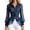 Dark Blue, variant on Womens Chiffon Denim Spliced Button Front Blouse, Lapel Long Sheer Bubble Sleeve Fitted Irregular Peplum Shirt, Lightweight Transitional Casual Tailored Top, Three Color Choices