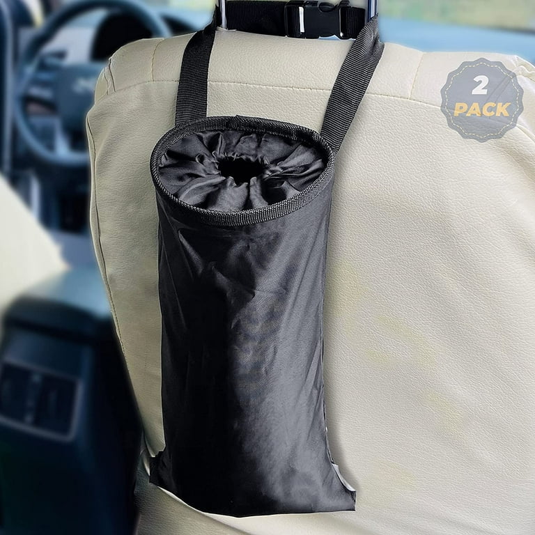 Car Trash Bag (2 Pack) with Top Elastic Vent & Velcro Bottom Opening, Adjustable Car Trash Can with Durable Oxford Material