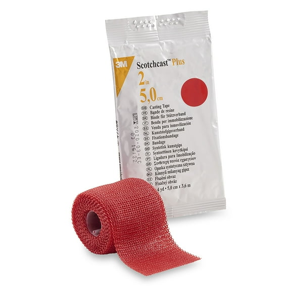 3M Scotchcast Plus Cast Tape - Fiberglass/Resin, 2 Inches x 12 Feet, Red, 10 Count