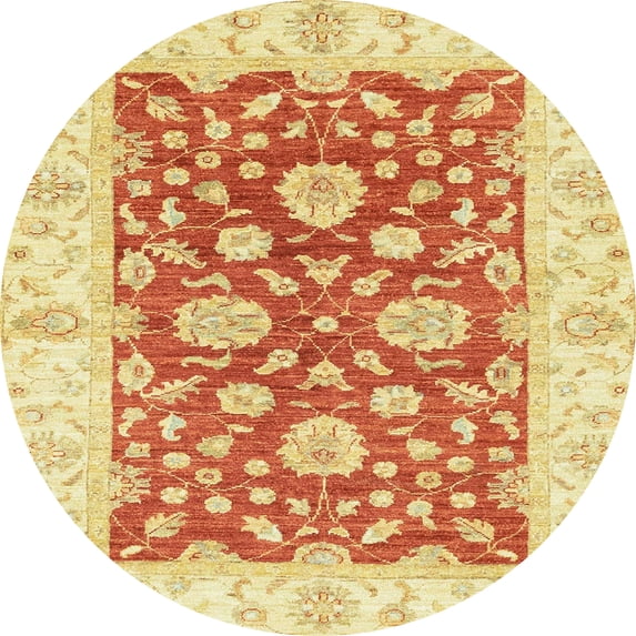 Ahgly Company Machine Washable Indoor Round Abstract Mustard Yellow Area Rugs, 3' Round
