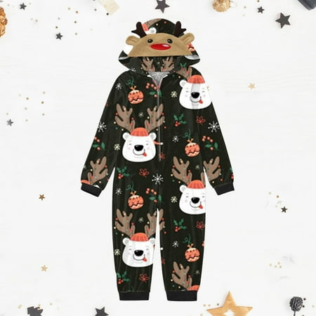 

SDJMa Parent-child Warm Halloween Set Printed Home Wear Hoodid Pajamas Kids Jumpsuit