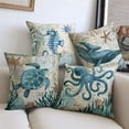 thumbnail image 3 of Ocean ​Theme Nautical Decorative Pillow Covers, Sea Turtle Octopus Seahorse Whale Decorative Throw Pillows 18x18, Sea Beach Coastal Mediterranean Cotton Linen Pillow Cases Home Decor for Sofa, 3 of 6