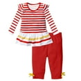 thumbnail image 3 of Odeerbi Toddler Girls Fall Outfits Striped Ruffle Tops Leggings Set Fashion Casual Round Neck Long Sleeve Tops Printed Long Pants Sets Red, 3 of 4