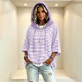 thumbnail image 3 of Hueook Fall Hoodies for Women Striped Print Drawstring Long Sleeve Casual Sweatshirt with Pockets Purple XL, 3 of 8