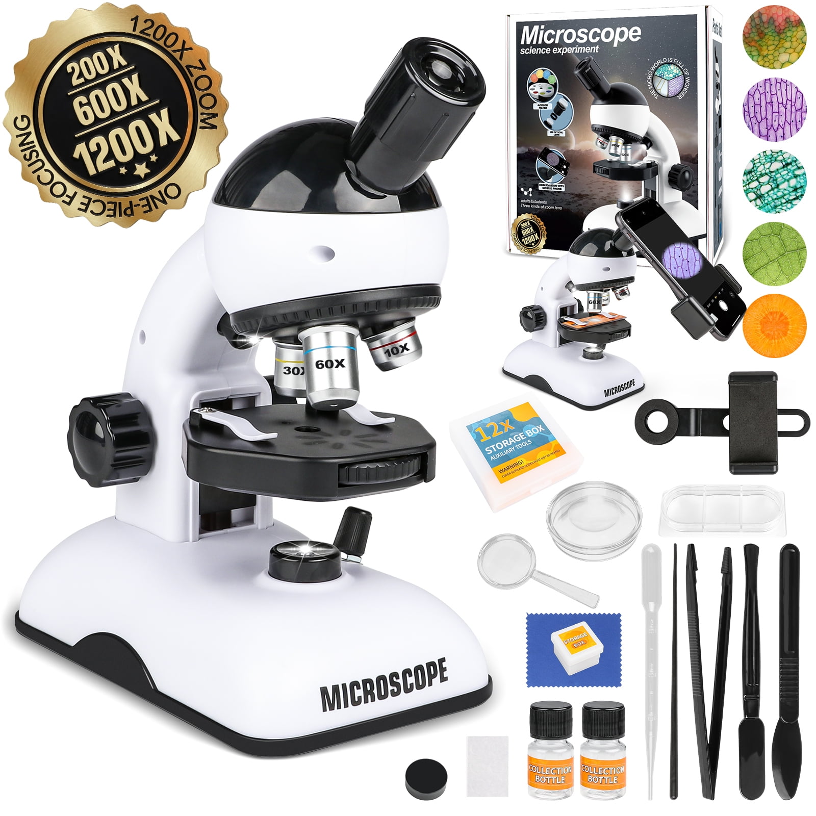 Freecat Kids Beginner Microscope STEM Kit 200X 600X 1200X, Dual LED Lights, STEM Science Educational Toy Gift for Boys Girls Ages 6-12+
