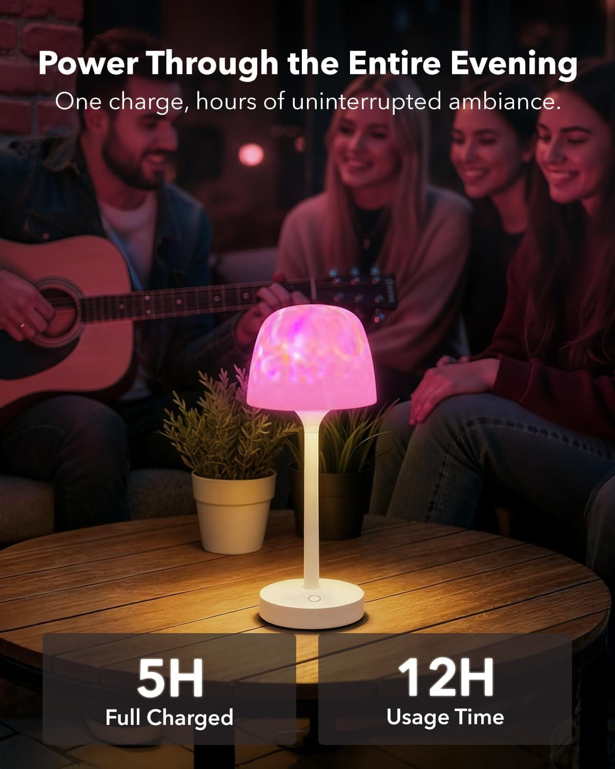 Waterproof Shower Lamp Ocean Wave Projector, Cordless Rechargeable Table Lamp Remote LED for Bathroom Outdoor Patio, RGB Battery Operated Wireless Touch Night Light for Bedroom Kitchen Counter