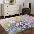 thumbnail image 3 of 2.7'x5' Area Rugs, Teal Spring Floral Indoor Outdoor Area Rug for Living Room Bedroom, Modern Oil Painted Daisy Botanical Washable Bathroom Rugs Kitchen Floor Carpet Mats Home Decor Aesthetic, 3 of 8
