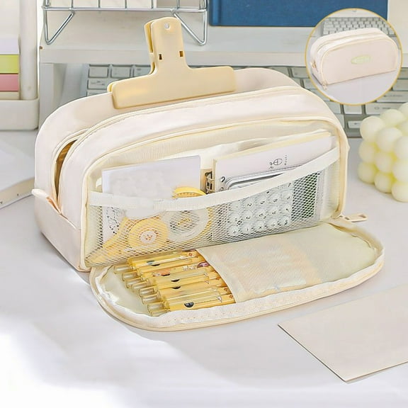 Multi-Functional Storage Bag Double Layer Double Window Pen Case Large Capacity Stationery Organizer with Multiple Compartments for home Office Art Supplies 22.5x9x11cm