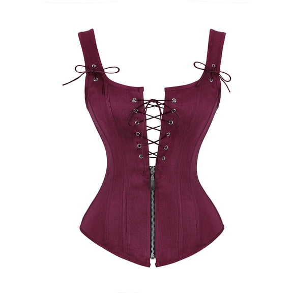 Renaissance Vest For Women Medieval Corset Zipper Front Lace Up Corsets Punk Gothic Clothing Sexy Corselet