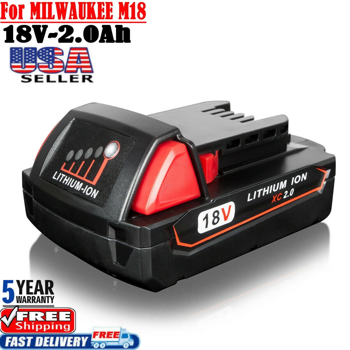 For Milwaukee M18 18V 48-11-1820 M18B Lithium 2.0Ah Compact Battery 48-11-1815 
