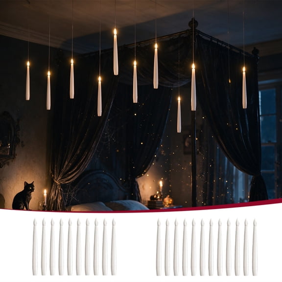 Flameless LED Floating Candles Set with Wand Remote Control 10pcs 12pcs Warm Flickering Light for Halloween Christmas Party Home Decor Plastic Taper Candles