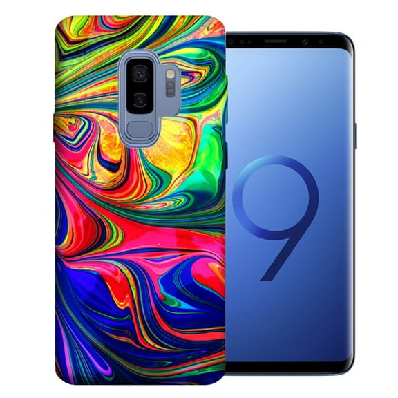 MUNDAZE For Samsung Galaxy S9 Plus Blue Yellow Oil Paint Design TPU Gel Phone Case Cover