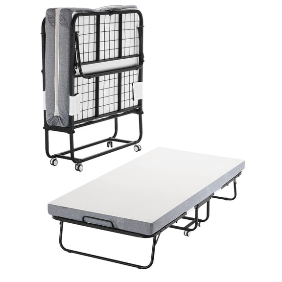 Twin Size Rollaway Bed 38x75 Inches Folding Bed with 4 Inch Memory Foam Mattress Sturdy Metal Frame Portable Guest Bed for Adults