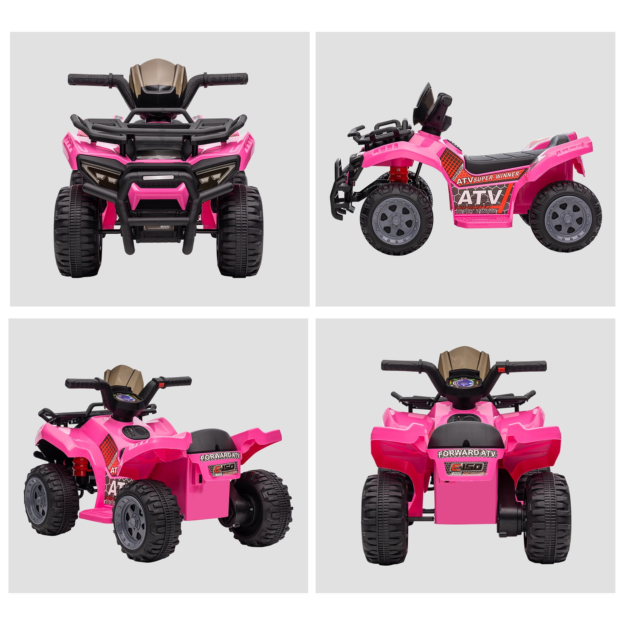 Bikes Aosom ATV Four Wheeler Ride on Car, Motorized Quad, 6V Battery Powered Electric Quad with Songs for 18-36 Months, Pink, Riding Toys