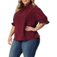 thumbnail image 4 of Agnes Orinda Women's Plus Size Pleated Mock Neck Star Print Puff Sleeve Blouse 1X Red, 4 of 6