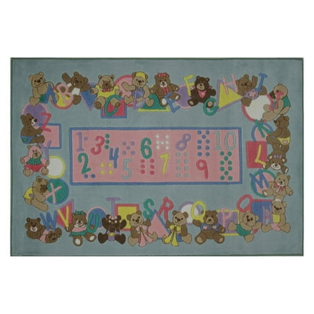 Supreme Teddy Center - Fun Rugs Supreme Teddies and Letters Kids' Rug, Light Blue, 3'3