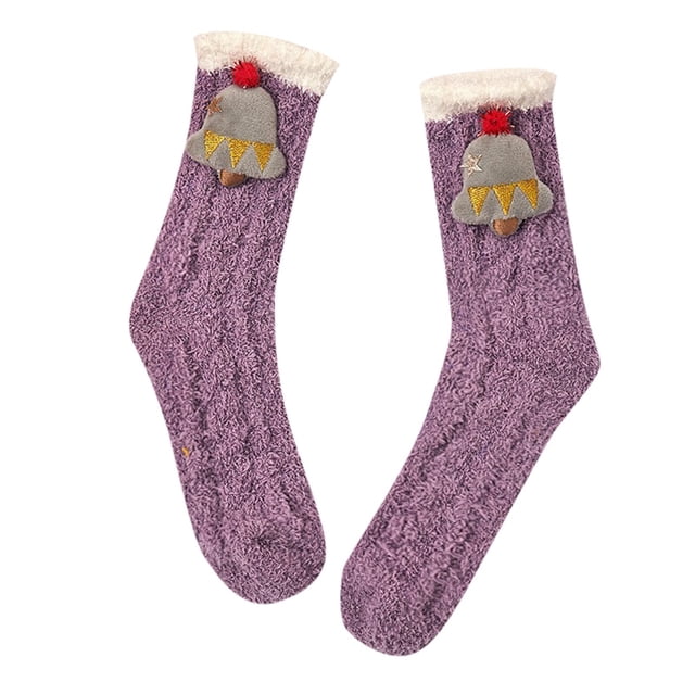 FhsagQ Chaussettes Grande Taille pour Hommes Chaussettes Épaisses Automne et Hiver Chaussettes Mignonnes Dessin Animé Tube Moyen Chaussettes de Noël Chaussettes de Sol Maison Chaussettes Rouges pour Hommes Épaisses Violettes B