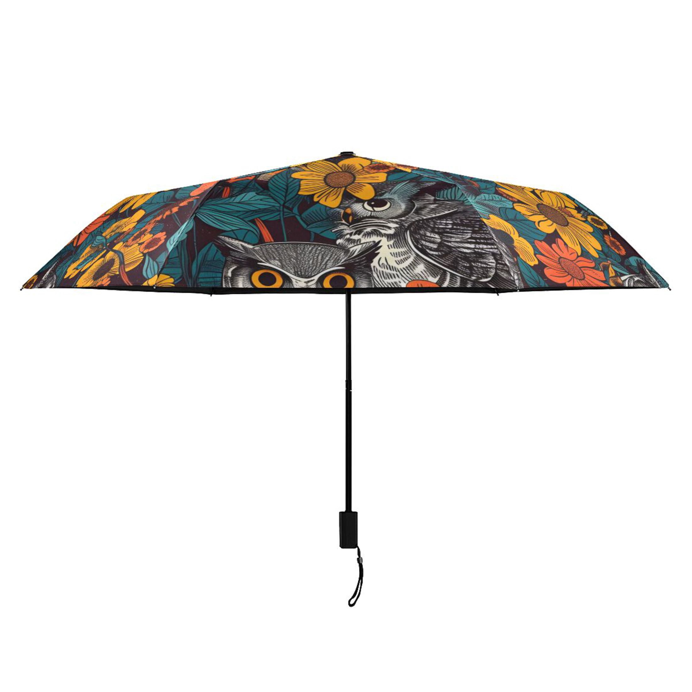 ALAZA Owl in Sunflowers UPF 50+ Compact Folding Umbrella for Rain Travel Umbrella Packable