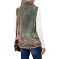 thumbnail image 4 of Women's Retro Print Warm Fleece Lined Cardigan Vest Coat Green M, 4 of 7