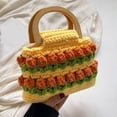 thumbnail image 6 of FENOHREFE Fashion Basket Bag Vintage Crochet Knitted Colorful Flower Small Bucket Bag Top Handle Handbag for Daily Use and Travel, 6 of 8