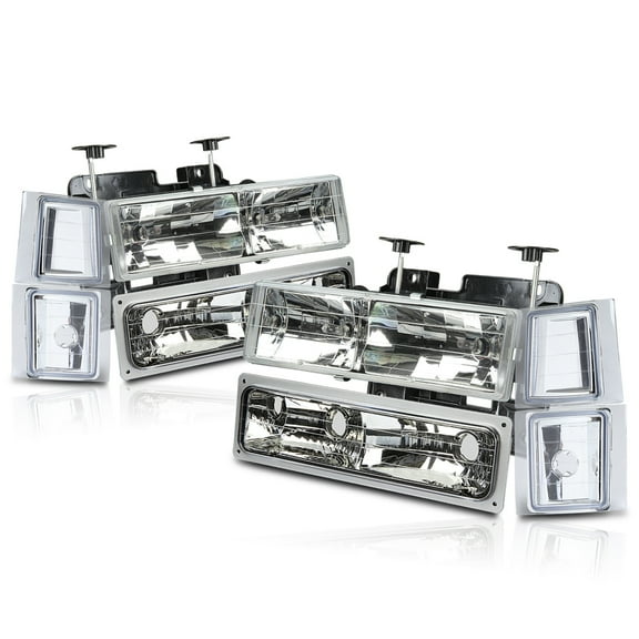 DNA Motoring 8 pcs All Chrome Headlight Parking Signal Lamps For 1994-1999 Chevy C10 C/K Pickup
