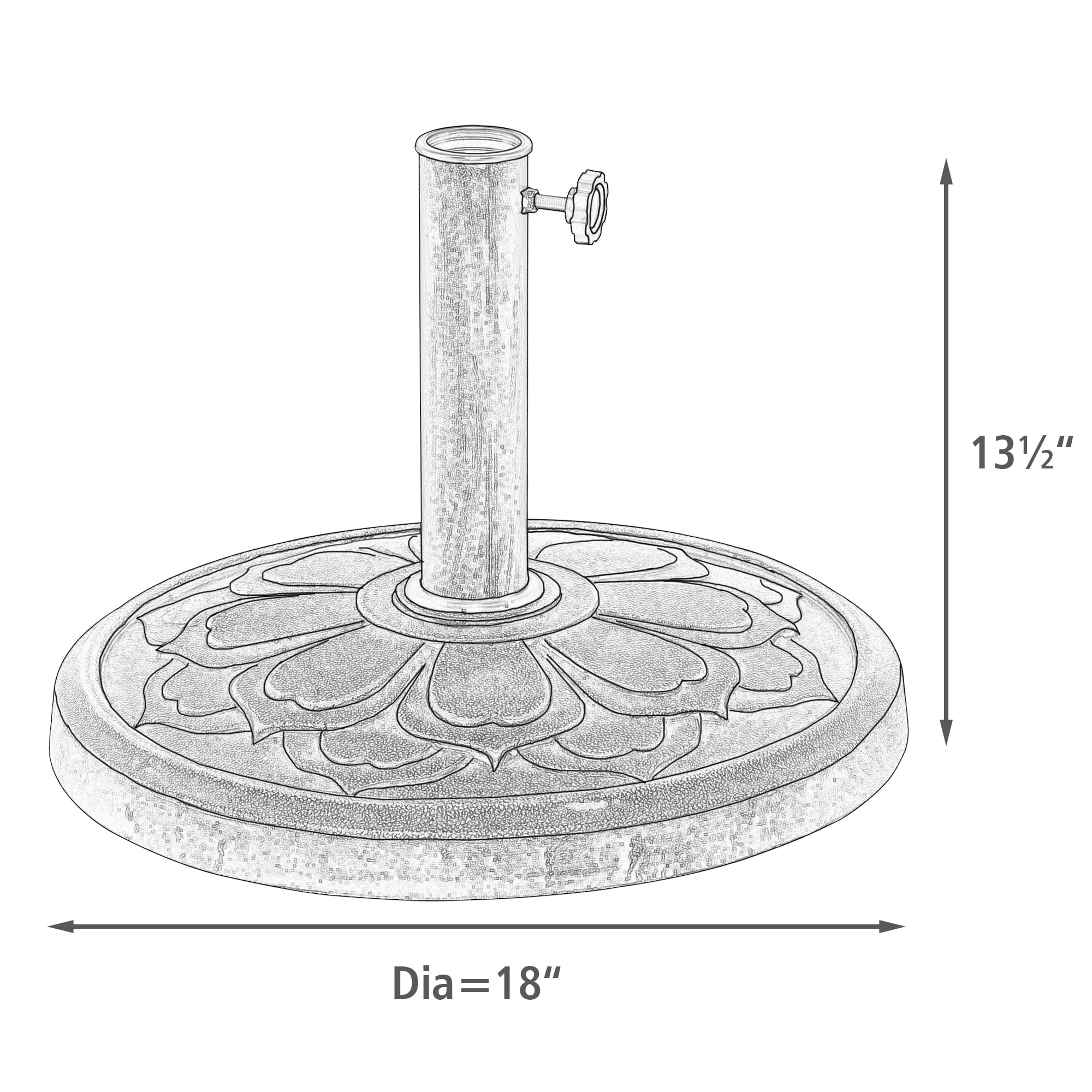 Abble 27 lbs. Lotus Design Umbrella Base Outdoor Market Umbrella Stand in Antique Silver