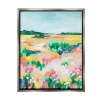 Stupell Industries Abstract Vivid Meadow Landscape Painting Gray Floater Framed Canvas Art Print Wall Art, 17 x 21