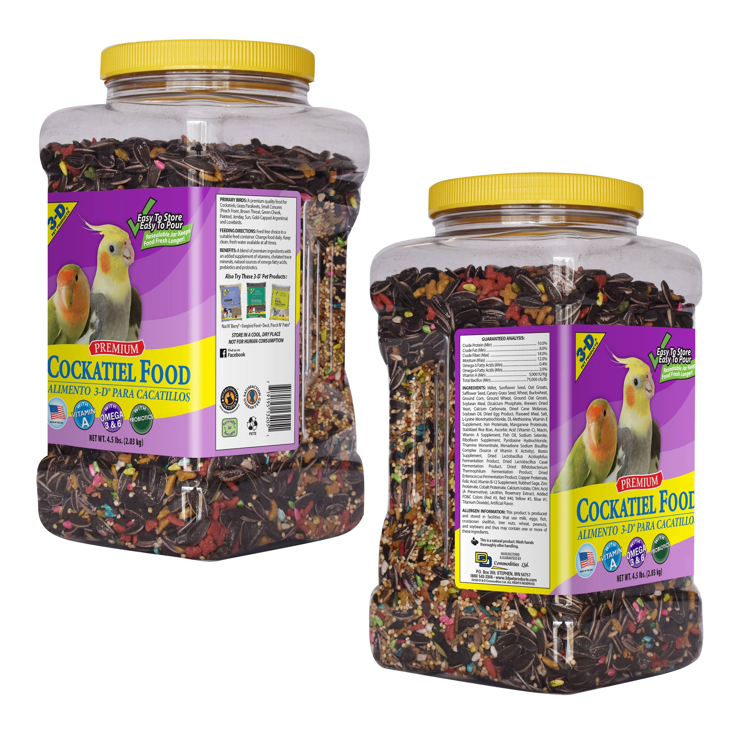 3-D Pet Products Premium Cockatiel Bird Food Seeds, with Probiotics, 4.5 lb. Stay Fresh Jar - image 2 of 15