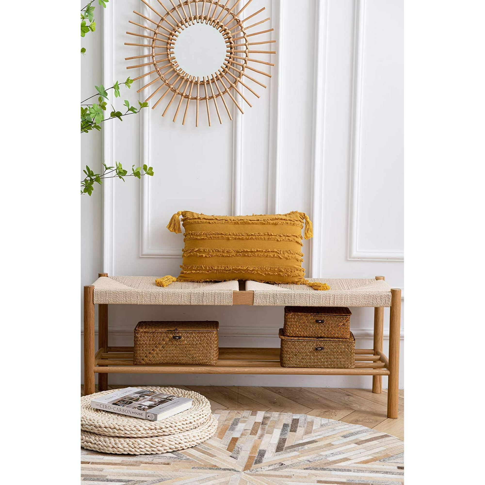 Yellow Decorative Pillow Cases 2 Pack 12x20 Inch Boho Striped Cotton Linen Rectangular Throw Pillow Covers with Tassels for Farmhouse Couch Sofa Chair Yellow Walmart