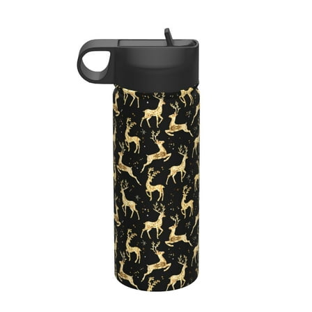 Goofa Christmas Gold Deers for Insulated Kettle 18oz Water Bottle Insulated Tumbler with Handle & Flip Straw - Fits in Cup Holder, Leak Resistant Tumbler