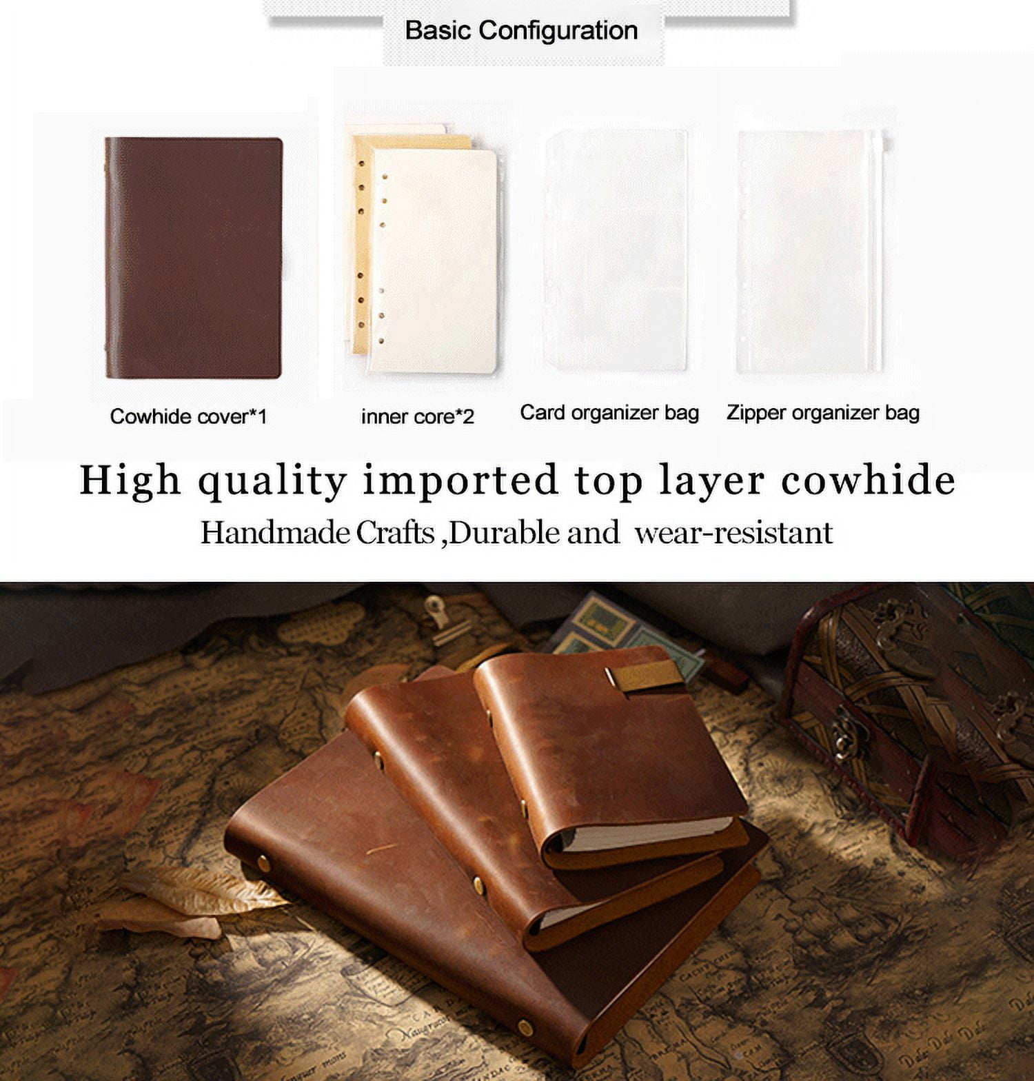 KISSKI·H Olvido Leather Notebook Journals, A5 Binder 6 Ring Refillable Travelers Notebook, Vintage Journals for Writing, A5 Planner Binder, Handmade Folio Organizer, Gift for Women/Men, Brown