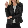 thumbnail image 2 of Women's Genuine Lambskin Leather Jacket Motorcycle Biker Leather Black Jacket W153, 2 of 4