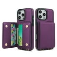 thumbnail image 6 of Wallet Case for iPhone 12 Pro Max, with Wrist Strap and Shoulder Strap, RFID Blocking Card Slots, Classic Kickstand Magnetic Flip PU Leather Phone Case Cover for iPhone 12 Pro Max, Deeppurple, 6 of 8