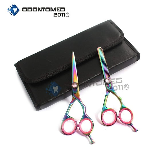 Odontomed2011 Od2011-d-1507 J2 Japanese Steel Professional Razor Edge Titanium Hairdressing Scissors And Hair Thinning Scissors/shear Set 5.5 Inch (14cm) Diamond Screw   Free Rexine Scissors Case A 
