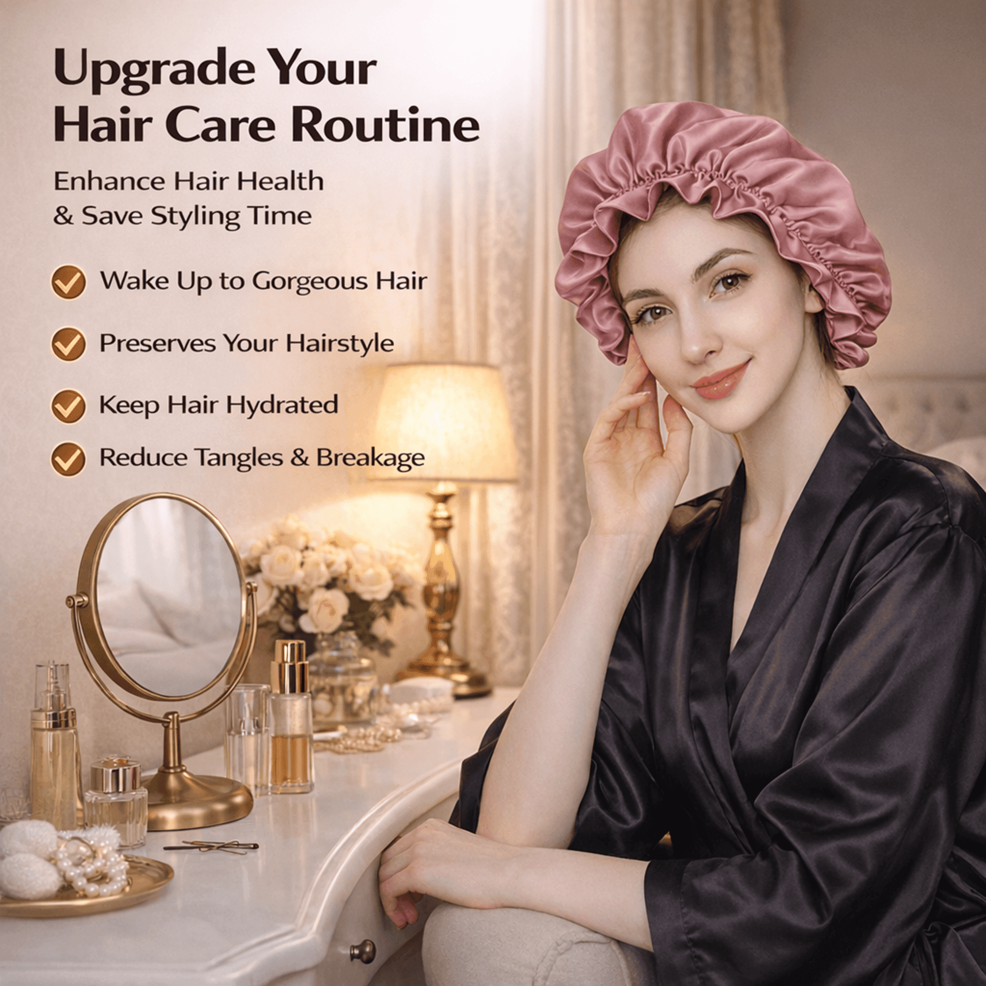 100% Mulberry Silk Reversible Sleep Bonnet – 22 Momme, Double-Sided Silk Hair Wrap & Night Cap for Women