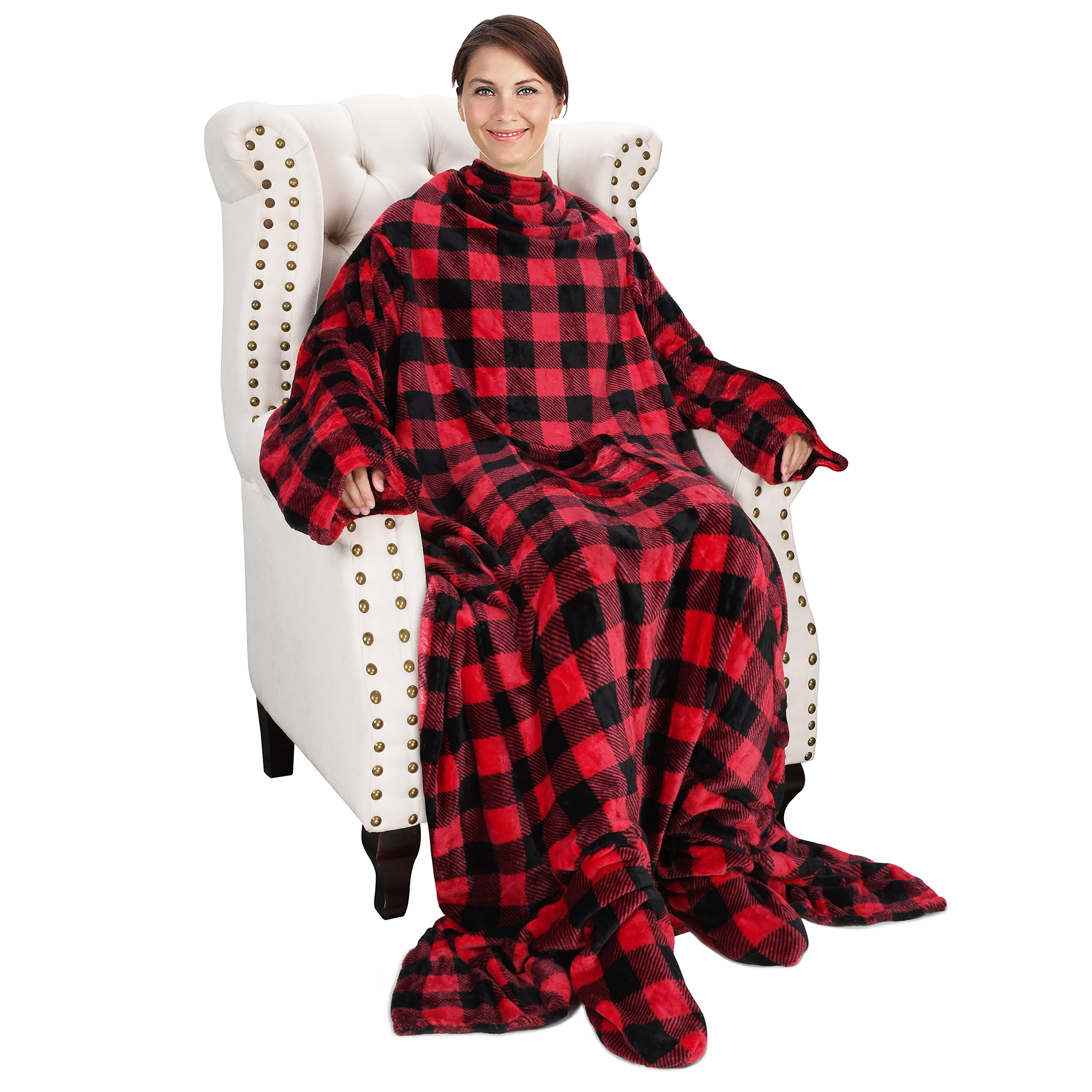 Catalonia Wearable TV Blanket with Sleeves Arms & Feet pockets for Adult Micro Plush Fleece Large Wrap Throw Robe 75 x 5
