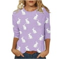 thumbnail image 2 of Cavosen Happy Easter Women Tops 3/4 Sleeve Tops Summer Bunny Print Pullover Shirts Crewneck Festival Blouse Vacation Holiday T Shirts Casual Dressy Stylish Tees Purple XL, 2 of 5