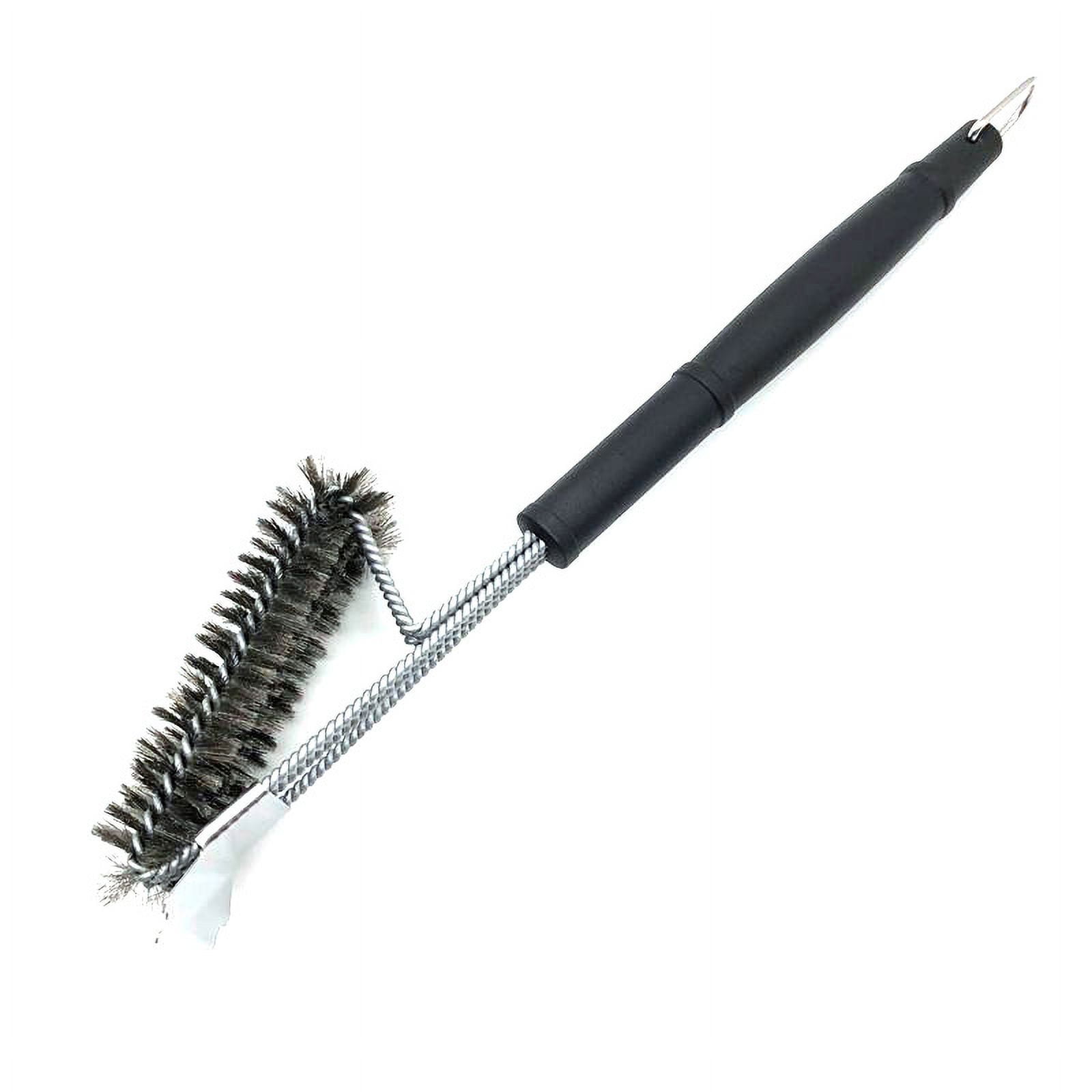 18-inch BBQ Brush and Scraper - Three rows of reinforced stainless steel bristles - Best heavy-duty outdoor BBQ brush for all types of grills - 18-inch long BBQ brush handle