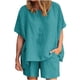 thumbnail image 2 of ICHUANYI Clearance Women Casual Summer Round Neck Short Sleeve Tops And Shorts Two Set Suit(Sky Blue, XXL) ICHUANYI WER2023081011976, 2 of 7