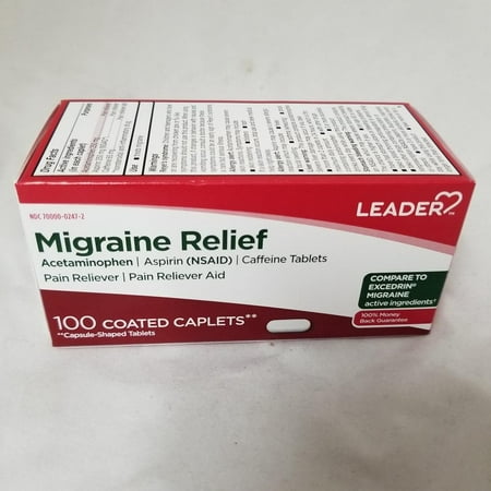 Leader Migraine Relief Coated Tablets, 100ct (Best Medicine For Migraine Headache)