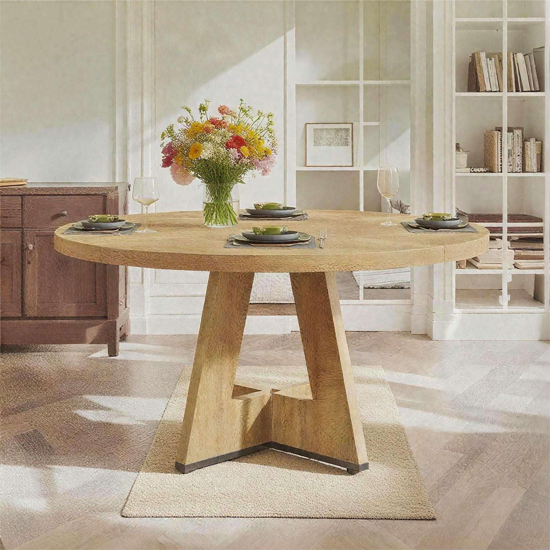 Fnova 47" Round Dining Table for 4 People, Modern Farmhouse Wooden Kitchen Table for Living Room, Dining Room(Chairs Not Included)