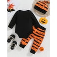 thumbnail image 4 of HWJAD Newborn Baby Boy Halloween Clothes Long Sleeve Orange Pumpkin Face Print Romper Bodysuit+Pants 3PCS Infant Outfits Set, 4 of 10