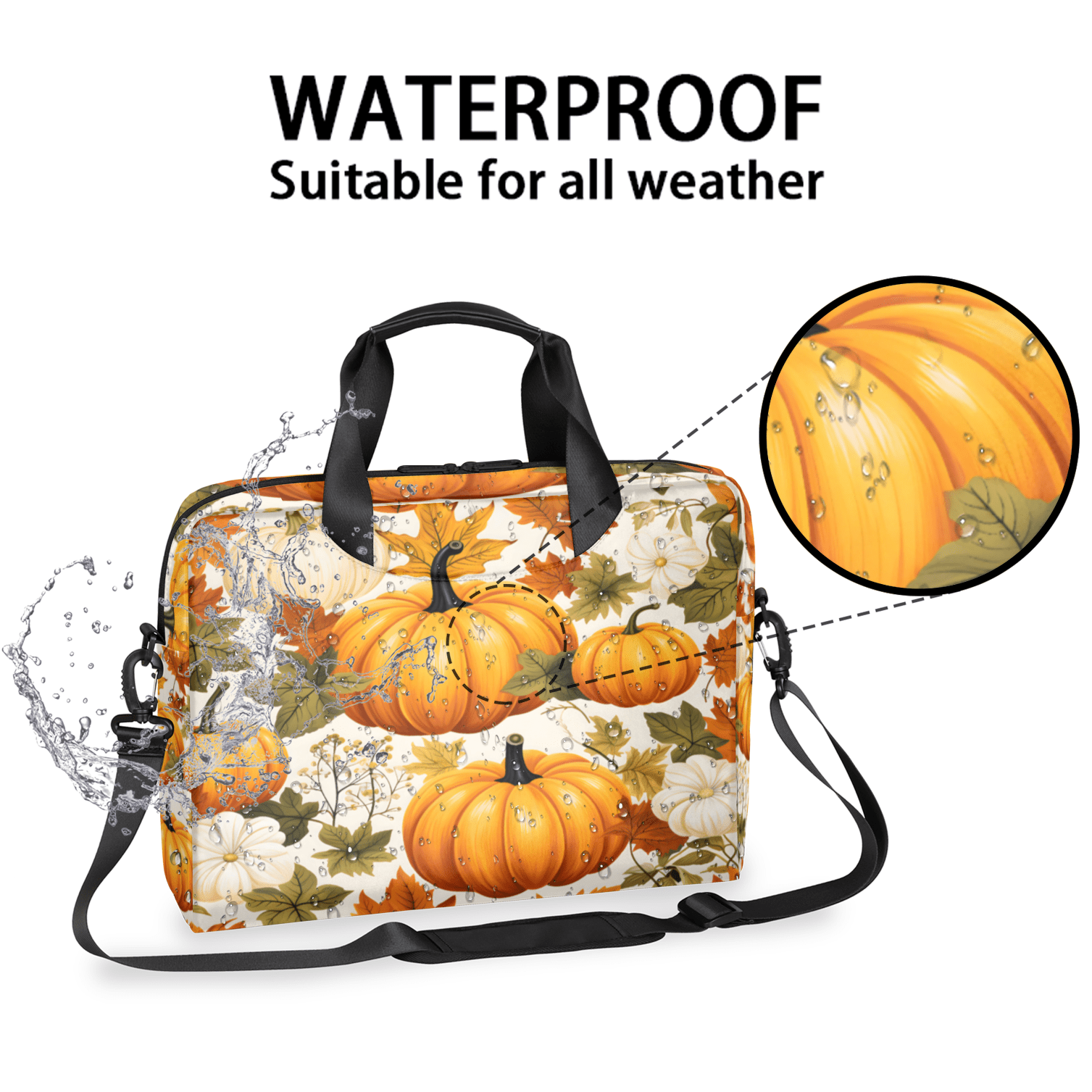 Herdesigns Autumn Pumpkin Maple Leaves Laptop Bag for Women Men, Computer Case Briefcase Messenger Bags, 15-15.6 inch Laptop Sleeve Shoulder Bag