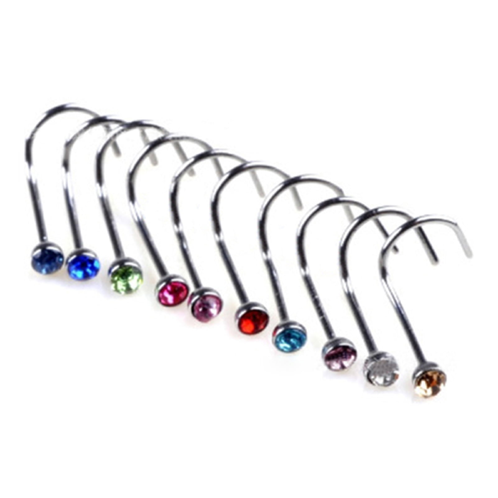 10PCS Small Gem Crystal Screw Nose Stud Ring Body Piercing Jewelry New
