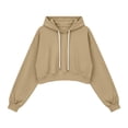 thumbnail image 5 of DailyTrove Women Cropped Oversized Hoodie Drawstring Solid Long Sleeve Elastic Hem Hooded Sweatshirt, 5 of 6