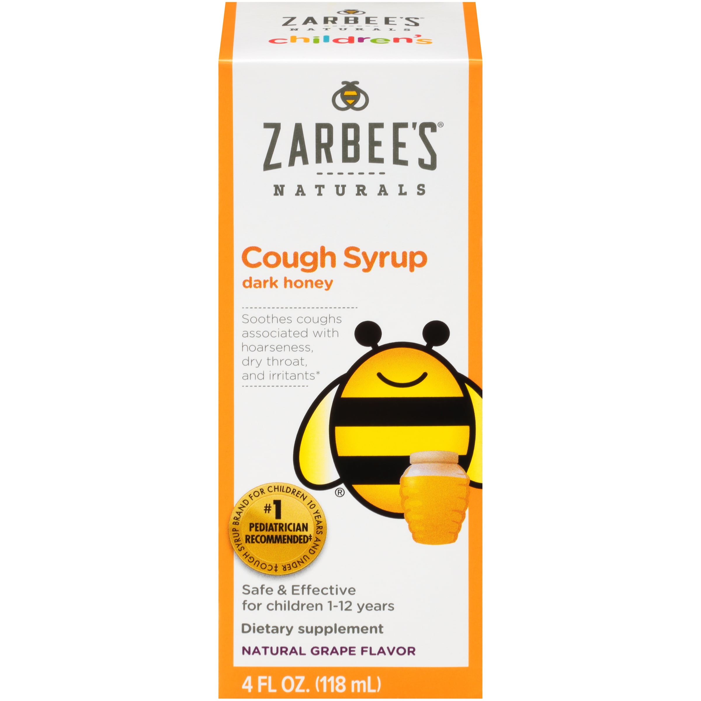 Zarbee's Naturals Children's Cough Syrup with Dark Honey, Natural Grape