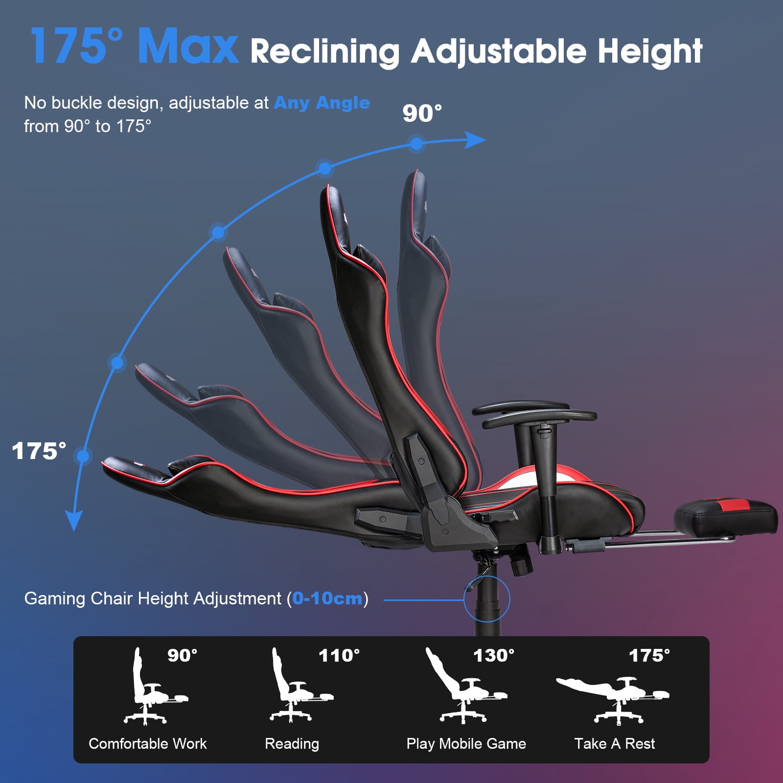 Douxlife 7-Point Massage Gaming Chair with Footrest, 175° Reclining, Ergonomic Racing High Back Home Office Computer Chair, Video Game Chair for Adults Kids