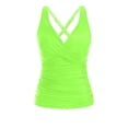 thumbnail image 5 of EliteGoogv Women's Tankini Top V Neck Wide Strap Beachwear Stretchy Solid Color Swimwear Water Sports Surfing Pool Party Bathing Suits,Green,2XL, 5 of 5