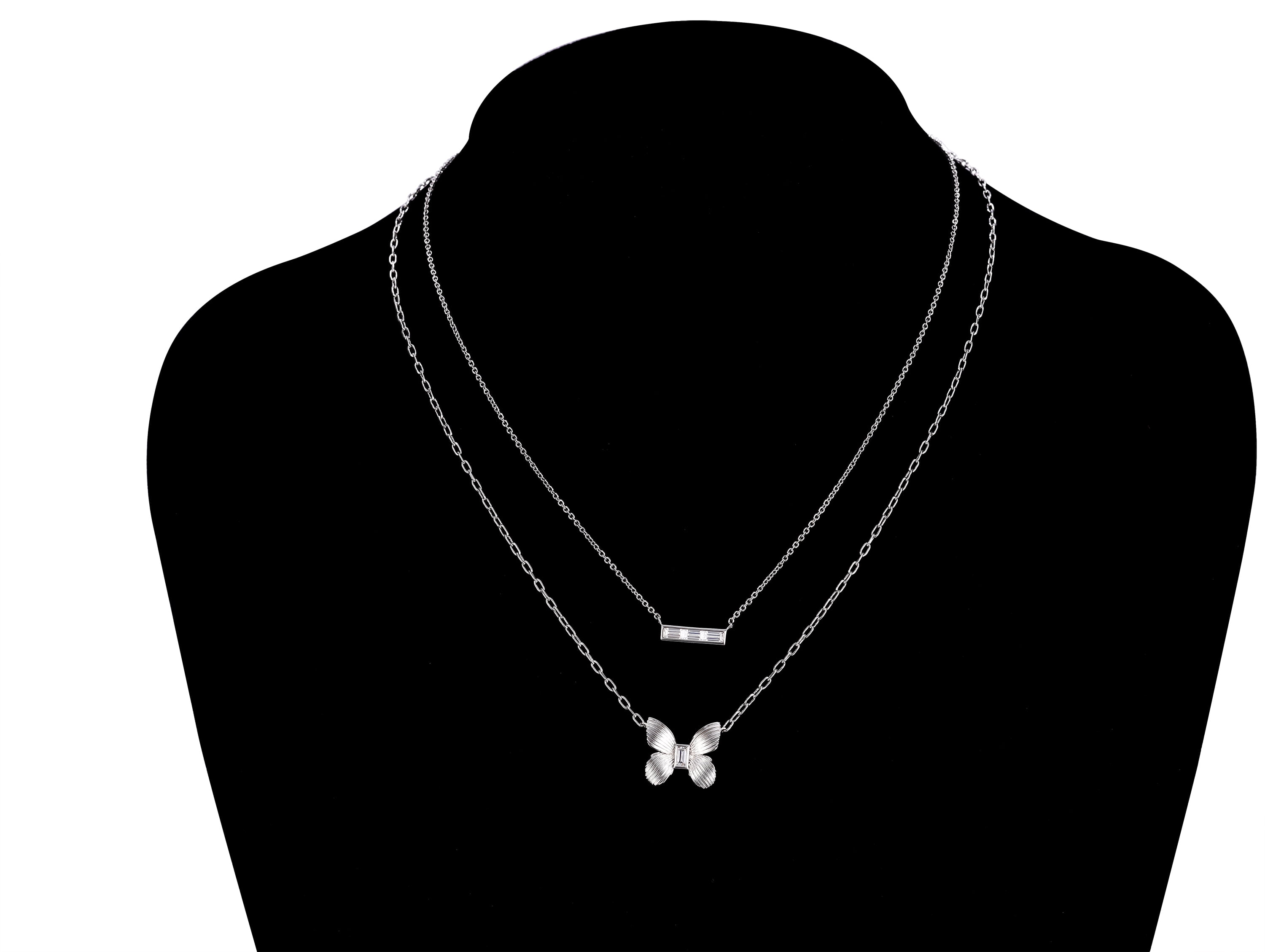 Fine Silver Plated Double Necklace Set with Simulated Diamonds Adult